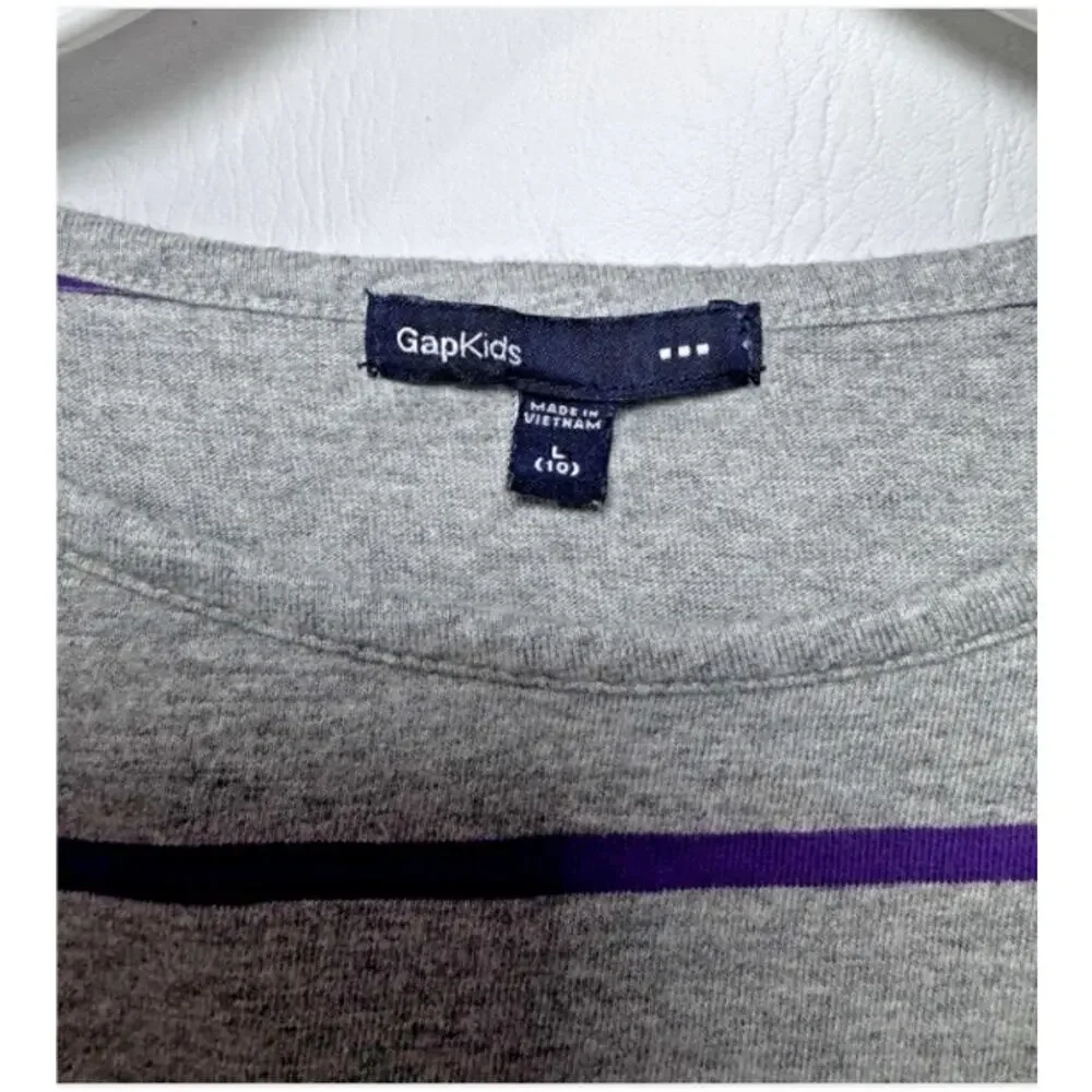 GapKids Girls Gray & Purple Striped Dress Size 10 100% Cotton 3/4 Sleeve Casual